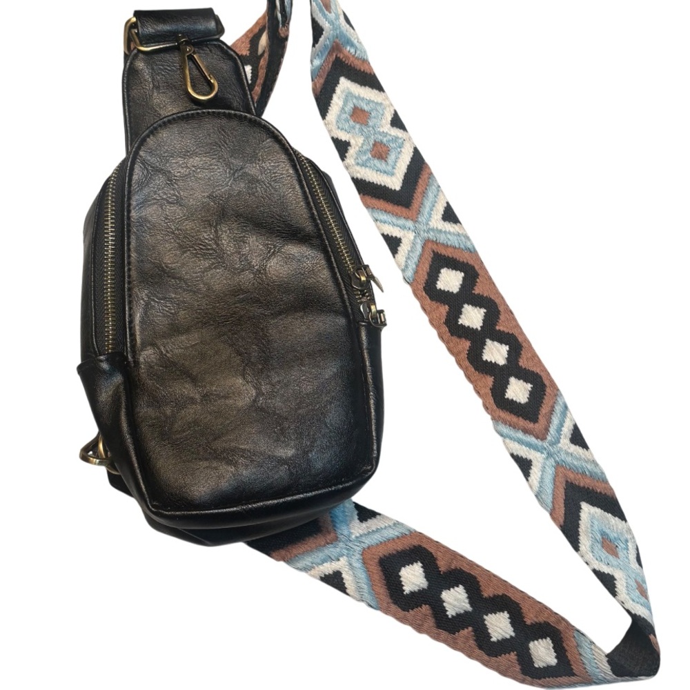 Black faux leather fling cross body bag